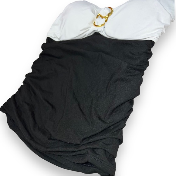 La Vie En Rose Women's Black & White Halter Tankini Gold Ruche with Padding Sz S - Picture 4 of 11